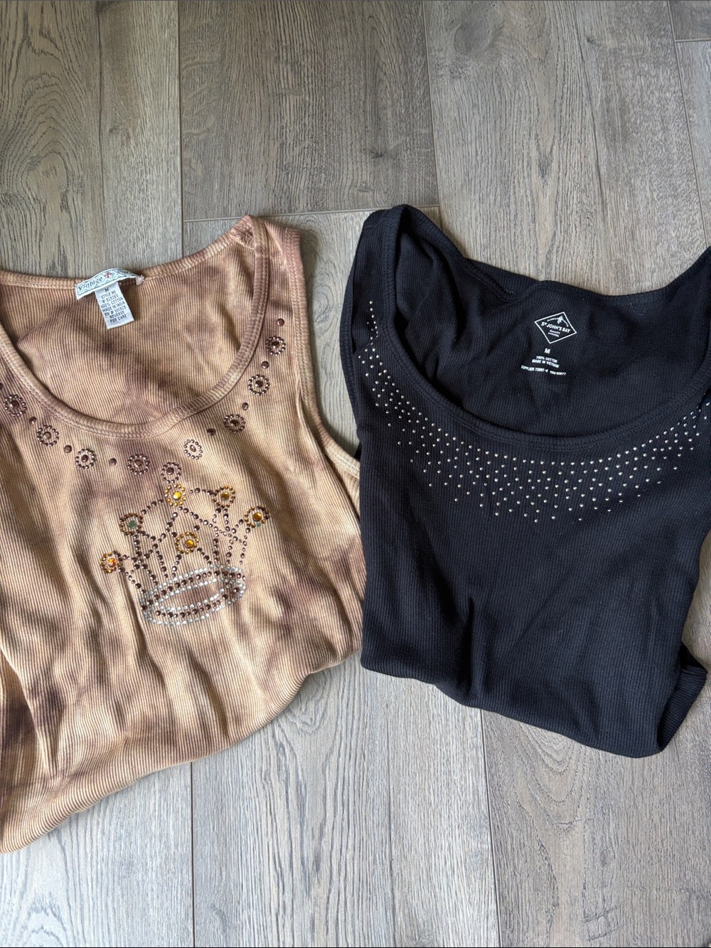 St. John's Bay Black Ribbed Tank with Silver Stud Detailing